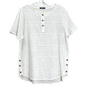 Izuria Broderie Anglaise Front Tunic Blouse XL/1XL White Short Sleeve Sheer Boho